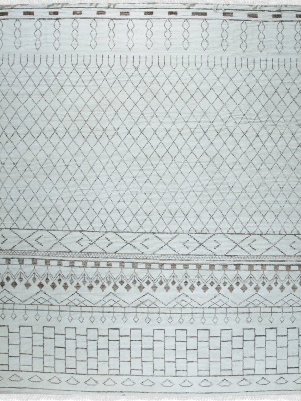 Ivory Moroccan Hand Knotted Wool Area Rug 4' x 6' Trellis Handmade